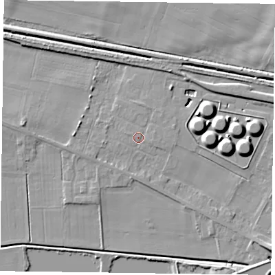 Shaded relief map of the ground around DN148PA, computed from Environment Agency LiDAR. The ground here sits at about 4 m above sea level and falls 10 m across the surrounding 800 m. Surface water reaching this point runs off ground lying to the east-north-east, 0.9 m higher.