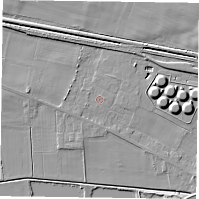 Shaded relief map of the ground around DN148PB, computed from Environment Agency LiDAR. The ground here sits at about 4 m above sea level and falls 10 m across the surrounding 800 m. Surface water reaching this point runs off ground lying to the west-north-west, 0.7 m higher.