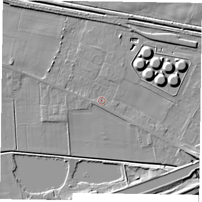 Shaded relief map of the ground around DN148PH, computed from Environment Agency LiDAR. The ground here sits at about 3 m above sea level and falls 10 m across the surrounding 800 m. Surface water reaching this point runs off ground lying to the west, 1.3 m higher.