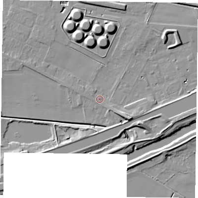Shaded relief map of the ground around DN148PL, computed from Environment Agency LiDAR. The ground here sits at about 3 m above sea level and falls 11 m across the surrounding 800 m. Surface water reaching this point runs off ground lying to the east-south-east, 6.7 m higher.