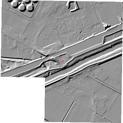 Shaded relief map of the ground around DN148PN, computed from Environment Agency LiDAR. The ground here sits at about 5 m above sea level and falls 10 m across the surrounding 800 m. Surface water reaching this point runs off ground lying to the west-north-west, 4.2 m higher.