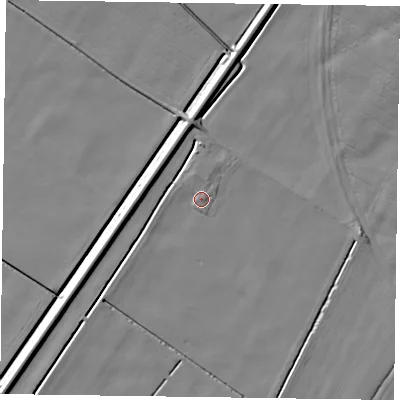 Shaded relief map of the ground around DN148PR, computed from Environment Agency LiDAR. The ground here sits at about 3 m above sea level and falls 6 m across the surrounding 800 m. Surface water reaching this point runs off ground lying to the north, 1.6 m higher.