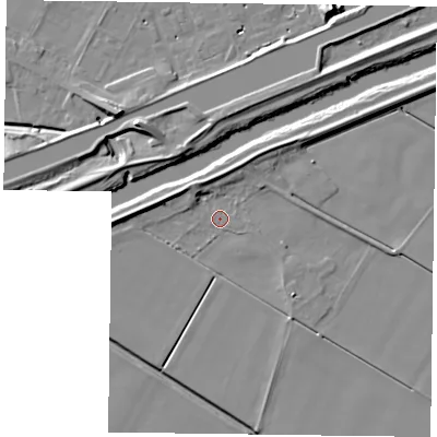 Shaded relief map of the ground around DN148PS, computed from Environment Agency LiDAR. The ground here sits at about 3 m above sea level and falls 10 m across the surrounding 800 m. Surface water reaching this point runs off ground lying to the north-west, 4.4 m higher.