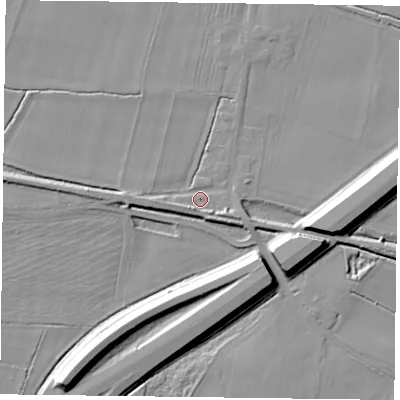 Shaded relief map of the ground around DN148QD, computed from Environment Agency LiDAR. The ground here sits at about 4 m above sea level and falls 11 m across the surrounding 800 m. Surface water reaching this point runs off ground lying to the south-east, 3.1 m higher.