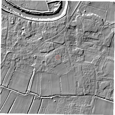 Shaded relief map of the ground around DN148QG, computed from Environment Agency LiDAR. The ground here sits at about 5 m above sea level and falls 5 m across the surrounding 800 m. Surface water reaching this point runs off ground lying to the west, 0.6 m higher.