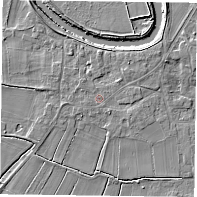 Shaded relief map of the ground around DN148QL, computed from Environment Agency LiDAR. The ground here sits at about 5 m above sea level and falls 6 m across the surrounding 800 m. Surface water reaching this point runs off ground lying to the north-east, 1.7 m higher.