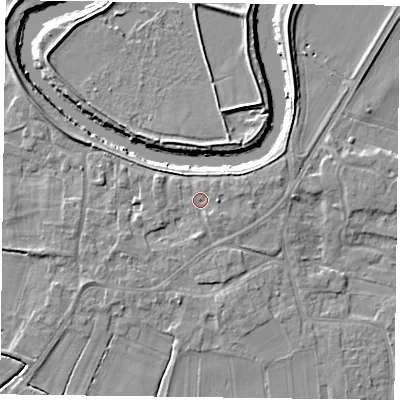 Shaded relief map of the ground around DN148QN, computed from Environment Agency LiDAR. The ground here sits at about 5 m above sea level and falls 6 m across the surrounding 800 m. Surface water reaching this point runs off ground lying to the east, 1.1 m higher.
