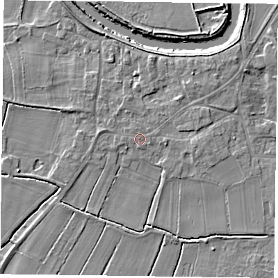Shaded relief map of the ground around DN148QQ, computed from Environment Agency LiDAR. The ground here sits at about 5 m above sea level and falls 5 m across the surrounding 800 m. Surface water reaching this point runs off ground lying to the north-east, 1.7 m higher.