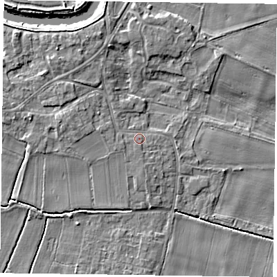 Shaded relief map of the ground around DN148QR, computed from Environment Agency LiDAR. The ground here sits at about 4 m above sea level and falls 5 m across the surrounding 800 m. Surface water reaching this point runs off ground lying to the west-south-west, 0.9 m higher.