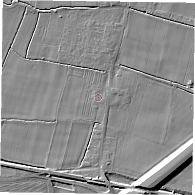 Shaded relief map of the ground around DN148QT, computed from Environment Agency LiDAR. The ground here sits at about 3 m above sea level and falls 11 m across the surrounding 800 m. Surface water reaching this point runs off ground lying to the east, 0.6 m higher.