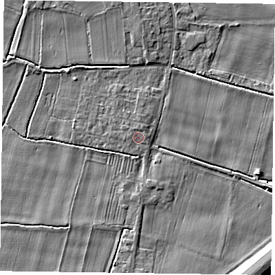 Shaded relief map of the ground around DN148QU, computed from Environment Agency LiDAR. The ground here sits at about 4 m above sea level and falls 10 m across the surrounding 800 m. Surface water reaching this point runs off ground lying to the north, 0.6 m higher.