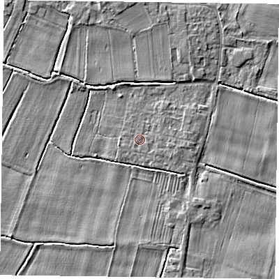 Shaded relief map of the ground around DN148QY, computed from Environment Agency LiDAR. The ground here sits at about 4 m above sea level and falls 4 m across the surrounding 800 m. The ground contributing surface water to this point lies to the east.