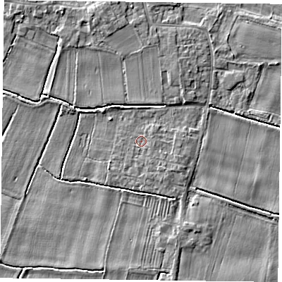 Shaded relief map of the ground around DN148RB, computed from Environment Agency LiDAR. The ground here sits at about 3 m above sea level and falls 4 m across the surrounding 800 m. The ground contributing surface water to this point lies to the east-south-east.