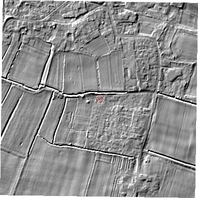 Shaded relief map of the ground around DN148RF, computed from Environment Agency LiDAR. The ground here sits at about 3 m above sea level and falls 5 m across the surrounding 800 m. Surface water reaching this point runs off ground lying to the north-west, 1.1 m higher.