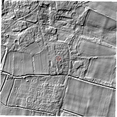 Shaded relief map of the ground around DN148RH, computed from Environment Agency LiDAR. The ground here sits at about 4 m above sea level and falls 5 m across the surrounding 800 m. Surface water reaching this point runs off ground lying to the south-south-west, 0.7 m higher.