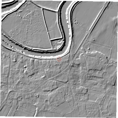 Shaded relief map of the ground around DN148RL, computed from Environment Agency LiDAR. The ground here sits at about 5 m above sea level and falls 5 m across the surrounding 800 m. Surface water reaching this point runs off ground lying to the north-east, 0.9 m higher.