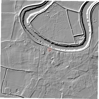 Shaded relief map of the ground around DN148RN, computed from Environment Agency LiDAR. The ground here sits at about 5 m above sea level and falls 6 m across the surrounding 800 m. Surface water reaching this point runs off ground lying to the east, 1.7 m higher.