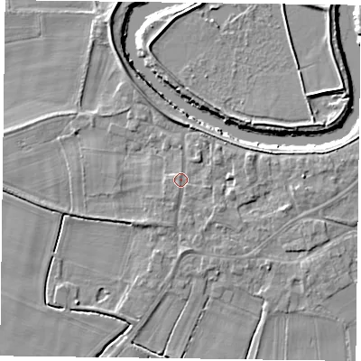 Shaded relief map of the ground around DN148RP, computed from Environment Agency LiDAR. The ground here sits at about 5 m above sea level and falls 6 m across the surrounding 800 m. Surface water reaching this point runs off ground lying to the east-south-east, 1.0 m higher.