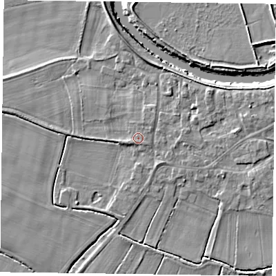Shaded relief map of the ground around DN148RR, computed from Environment Agency LiDAR. The ground here sits at about 5 m above sea level and falls 6 m across the surrounding 800 m. Surface water reaching this point runs off ground lying to the north-east, 0.5 m higher.