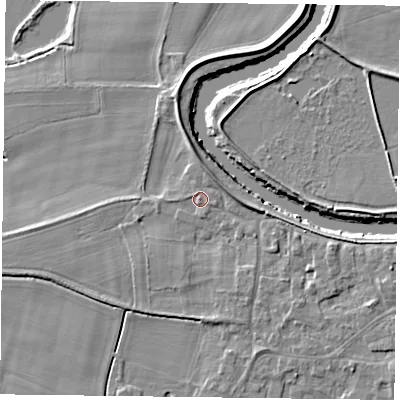 Shaded relief map of the ground around DN148RW, computed from Environment Agency LiDAR. The ground here sits at about 5 m above sea level and falls 6 m across the surrounding 800 m. Surface water reaching this point runs off ground lying to the north-north-east, 2.8 m higher.
