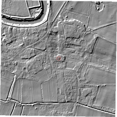 Shaded relief map of the ground around DN148RX, computed from Environment Agency LiDAR. The ground here sits at about 4 m above sea level and falls 5 m across the surrounding 800 m. Surface water reaching this point runs off ground lying to the west-north-west, 2.0 m higher.