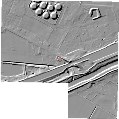 Shaded relief map of the ground around DN148RY, computed from Environment Agency LiDAR. The ground here sits at about 3 m above sea level and falls 10 m across the surrounding 800 m. Surface water reaching this point runs off ground lying to the east-north-east, 2.8 m higher.