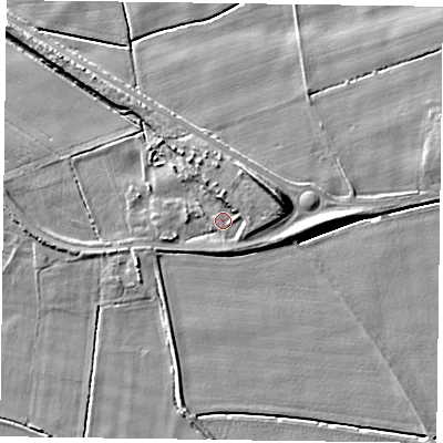 Shaded relief map of the ground around DN148SA, computed from Environment Agency LiDAR. The ground here sits at about 4 m above sea level and falls 9 m across the surrounding 800 m. Surface water reaching this point runs off ground lying to the north, 2.3 m higher.
