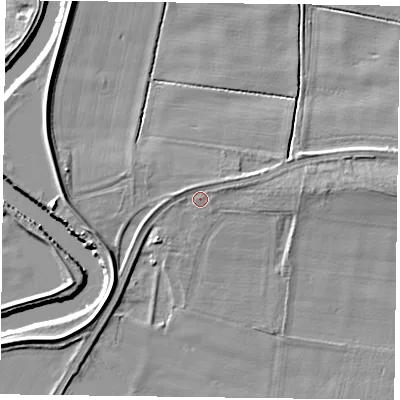 Shaded relief map of the ground around DN148SE, computed from Environment Agency LiDAR. The ground here sits at about 4 m above sea level and falls 6 m across the surrounding 800 m. Surface water reaching this point runs off ground lying to the east-north-east, 0.9 m higher.