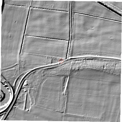 Shaded relief map of the ground around DN148SF, computed from Environment Agency LiDAR. The ground here sits at about 3 m above sea level and falls 6 m across the surrounding 800 m. Surface water reaching this point runs off ground lying to the west-south-west, 1.4 m higher.