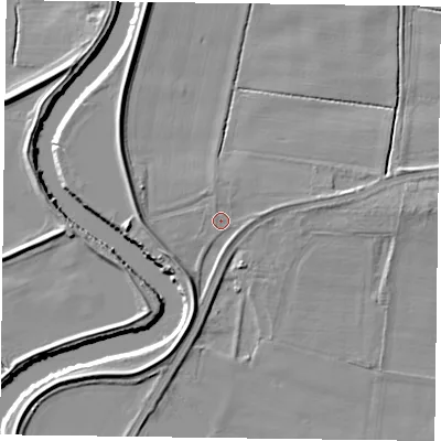 Shaded relief map of the ground around DN148SG, computed from Environment Agency LiDAR. The ground here sits at about 3 m above sea level and falls 6 m across the surrounding 800 m. Surface water reaching this point runs off ground lying to the south-west, 3.9 m higher.