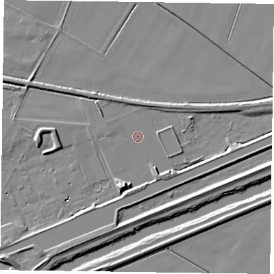 Shaded relief map of the ground around DN148SL, computed from Environment Agency LiDAR. The ground here sits at about 3 m above sea level and falls 10 m across the surrounding 800 m. Surface water reaching this point runs off ground lying to the west-north-west, 0.9 m higher.