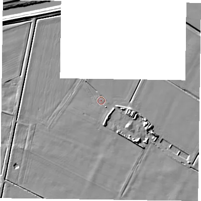 Shaded relief map of the ground around DN148SP, computed from Environment Agency LiDAR. The ground here sits at about 3 m above sea level and falls 6 m across the surrounding 800 m. Surface water reaching this point runs off ground lying to the south-east, 2.9 m higher.