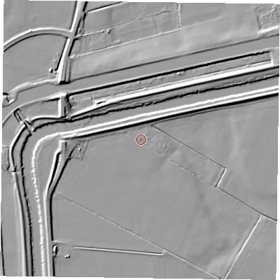 Shaded relief map of the ground around DN148SU, computed from Environment Agency LiDAR. The ground here sits at about 3 m above sea level and falls 9 m across the surrounding 800 m. Surface water reaching this point runs off ground lying to the west, 4.7 m higher.