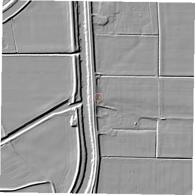 Shaded relief map of the ground around DN148SY, computed from Environment Agency LiDAR. The ground here sits at about 5 m above sea level and falls 5 m across the surrounding 800 m. Surface water reaching this point runs off ground lying to the north-north-west, 2.5 m higher.