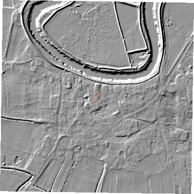 Shaded relief map of the ground around DN148TD, computed from Environment Agency LiDAR. The ground here sits at about 5 m above sea level and falls 6 m across the surrounding 800 m. Surface water reaching this point runs off ground lying to the north, 0.9 m higher.