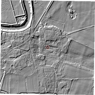 Shaded relief map of the ground around DN148TL, computed from Environment Agency LiDAR. The ground here sits at about 3 m above sea level and falls 5 m across the surrounding 800 m. Surface water reaching this point runs off ground lying to the north, 2.7 m higher.