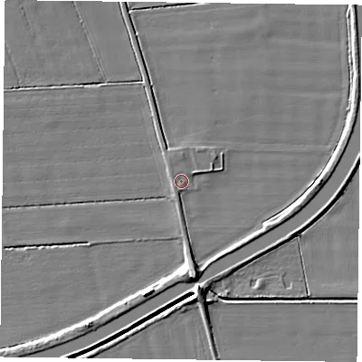 Shaded relief map of the ground around DN149AB, computed from Environment Agency LiDAR. The ground here sits at about 4 m above sea level and falls 7 m across the surrounding 800 m. Surface water reaching this point runs off ground lying to the west, 0.8 m higher.