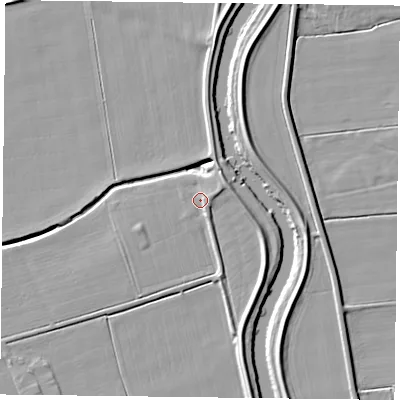 Shaded relief map of the ground around DN149AD, computed from Environment Agency LiDAR. The ground here sits at about 4 m above sea level and falls 6 m across the surrounding 800 m. Surface water reaching this point runs off ground lying to the south-south-east, 1.7 m higher.
