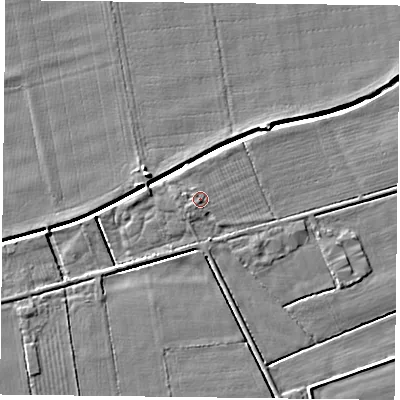 Shaded relief map of the ground around DN149AE, computed from Environment Agency LiDAR. The ground here sits at about 4 m above sea level and falls 6 m across the surrounding 800 m. Surface water reaching this point runs off ground lying to the north-west, 0.8 m higher.