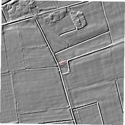 Shaded relief map of the ground around DN149AF, computed from Environment Agency LiDAR. The ground here sits at about 4 m above sea level and falls 4 m across the surrounding 800 m. Surface water reaching this point runs off ground lying to the east, 1.4 m higher.