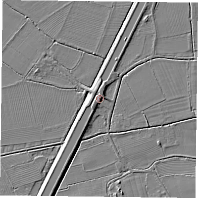 Shaded relief map of the ground around DN149AL, computed from Environment Agency LiDAR. The ground here sits at about 8 m above sea level and falls 6 m across the surrounding 800 m. Surface water reaching this point runs off ground lying to the south-south-west, 2.1 m higher.