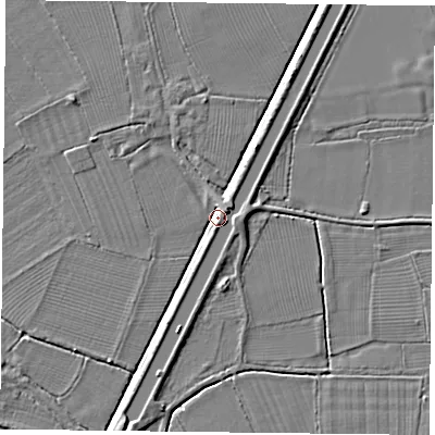 Shaded relief map of the ground around DN149AN, computed from Environment Agency LiDAR. The ground here sits at about 5 m above sea level and falls 5 m across the surrounding 800 m. Surface water reaching this point runs off ground lying to the south-east, 3.2 m higher.