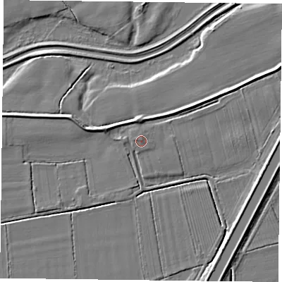 Shaded relief map of the ground around DN149AP, computed from Environment Agency LiDAR. The ground here sits at about 5 m above sea level and falls 5 m across the surrounding 800 m. Surface water reaching this point runs off ground lying to the north, 0.6 m higher.