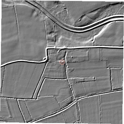 Shaded relief map of the ground around DN149AR, computed from Environment Agency LiDAR. The ground here sits at about 4 m above sea level and falls 4 m across the surrounding 800 m. Surface water reaching this point runs off ground lying to the west-north-west, 2.1 m higher.