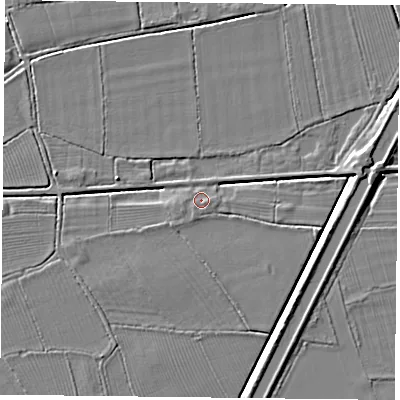 Shaded relief map of the ground around DN149AW, computed from Environment Agency LiDAR. The ground here sits at about 4 m above sea level and falls 5 m across the surrounding 800 m. Surface water reaching this point runs off ground lying to the south-east, 1.2 m higher.