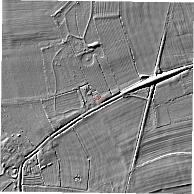 Shaded relief map of the ground around DN149BD, computed from Environment Agency LiDAR. The ground here sits at about 5 m above sea level and falls 7 m across the surrounding 800 m. Surface water reaching this point runs off ground lying to the east-north-east, 7.4 m higher.