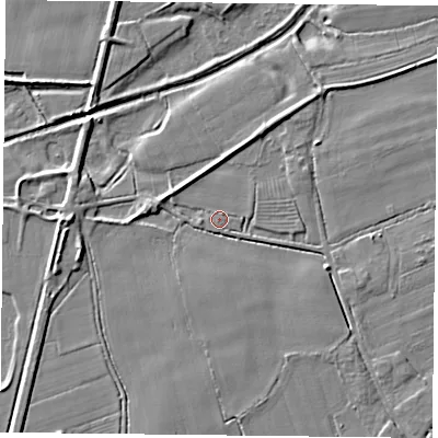 Shaded relief map of the ground around DN149BH, computed from Environment Agency LiDAR. The ground here sits at about 4 m above sea level and falls 5 m across the surrounding 800 m. The ground contributing surface water to this point lies to the south-south-west.