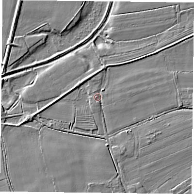 Shaded relief map of the ground around DN149BJ, computed from Environment Agency LiDAR. The ground here sits at about 4 m above sea level and falls 5 m across the surrounding 800 m. Surface water reaching this point runs off ground lying to the north-east, 2.1 m higher.