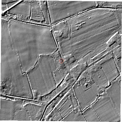 Shaded relief map of the ground around DN149BN, computed from Environment Agency LiDAR. The ground here sits at about 4 m above sea level and falls 3 m across the surrounding 800 m. Surface water reaching this point runs off ground lying to the north, 2.3 m higher.