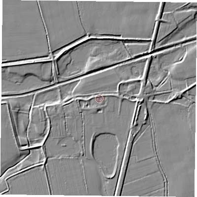 Shaded relief map of the ground around DN149BQ, computed from Environment Agency LiDAR. The ground here sits at about 4 m above sea level and falls 5 m across the surrounding 800 m. Surface water reaching this point runs off ground lying to the west, 1.6 m higher.